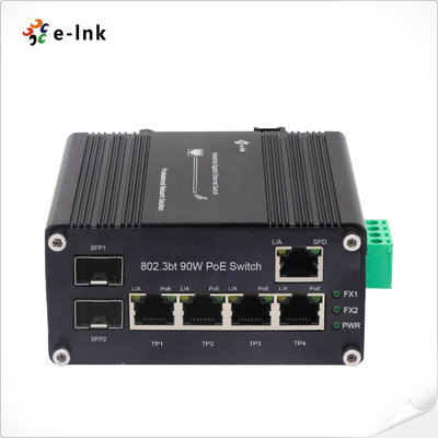 صناعي غير مدير 4 منفذ 802.3bt 90W PoE التبديل مع 1-الميناء RJ45 و 2-الميناء SFP الألياف