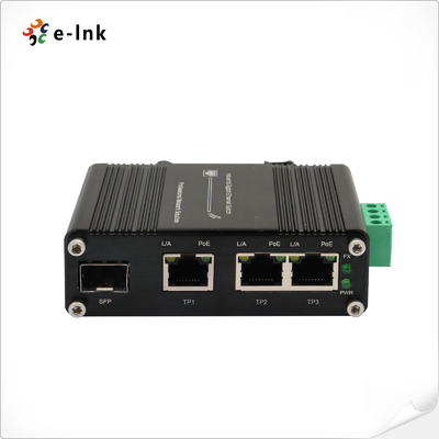 مبدل إثنر صناعي مصغر ذو 3 منافذ 802.3at PoE + 1 منفذ SFP مع مدخل 12 ~ 48V DC ومعزز الجهد