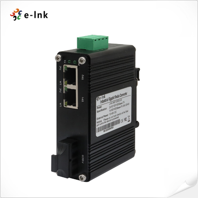 محول الوسائط PoE++ الصناعي المصغر من منفذ واحد 100Base-FX إلى منفذين 10/100Base-T 60W