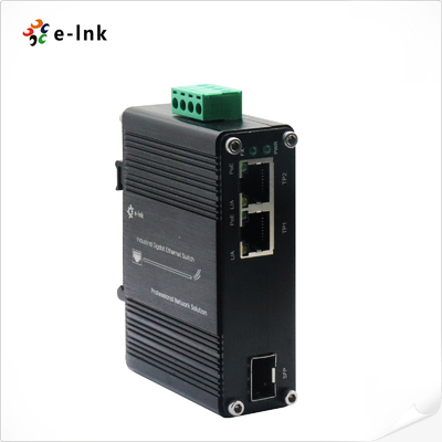 محول الوسائط PoE+ الصناعي المصغر من منفذ واحد 100/1000X SFP إلى منفذين 10/100/1000T 30W
