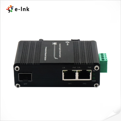 محول الوسائط PoE++ الصناعي المصغر من منفذ واحد 100/1000X SFP إلى منفذين 10/100/1000T 60W