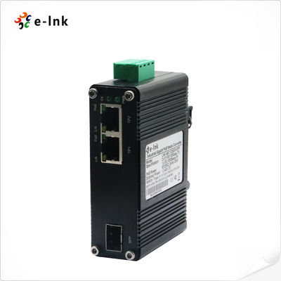 محول الوسائط PoE++ الصناعي المصغر من منفذ واحد 100/1000X SFP إلى منفذين 10/100/1000T 90W