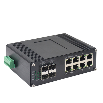محول إيثرنت صناعي ذو 8 منافذ 10/100/1000T 802.3at PoE + 4 منافذ 1000X SFP Ethernet