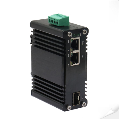 محول الوسائط PoE+ الصناعي المصغر من منفذ واحد 100/1000X SFP إلى منفذين 10/100/1000T 30W