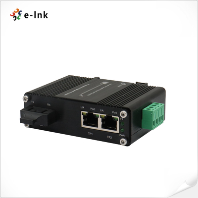 ميني الصناعية 1-الميناء 1000X إلى 2-الميناء 10/100/1000Base-T 60W PoE++ محول الوسائط يدعم كامل / نصف مزدوج ، التفاوض التلقائي