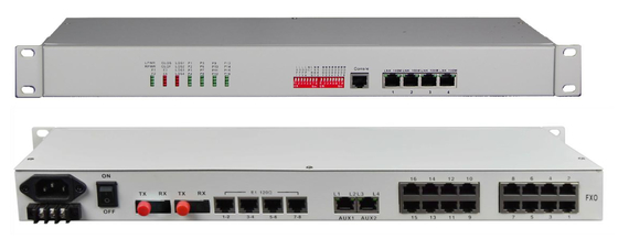 8/16-Ch FXO/FXS + 8-Ch E1 + 4-Ch 10/100M ETH + 4Ch RS232/422/485 مضاعف الألياف